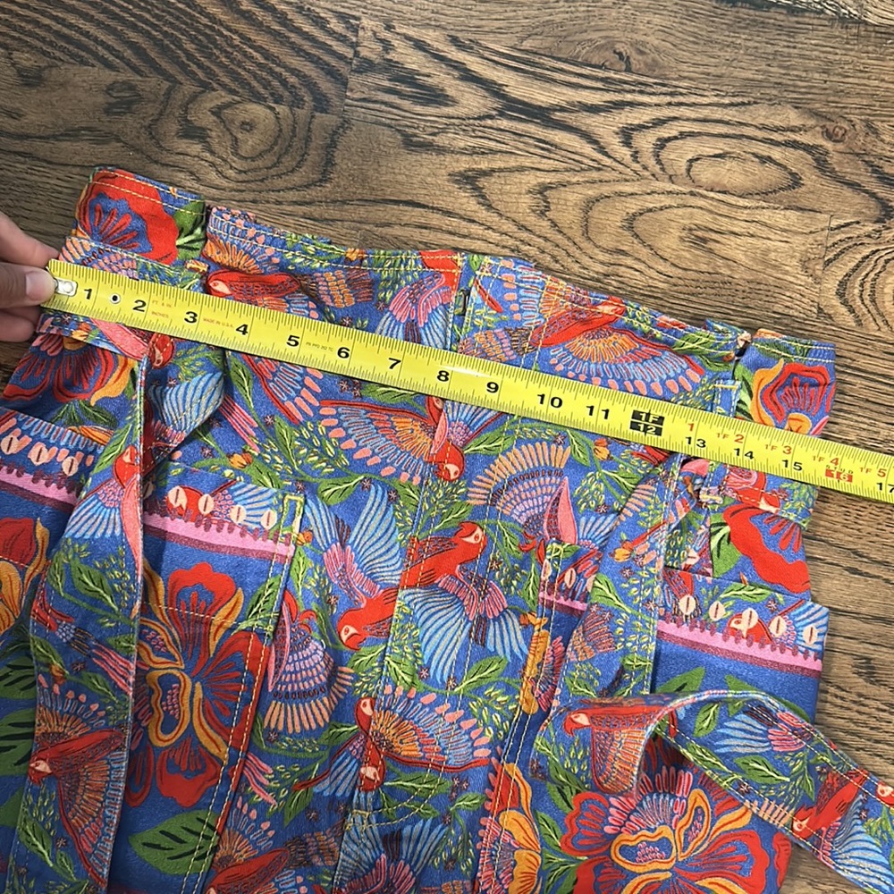 FARM Rio Macaw Print High Waist Belted Pants 100% Cotton Colorful Tropical Patte - Picture 13 of 16